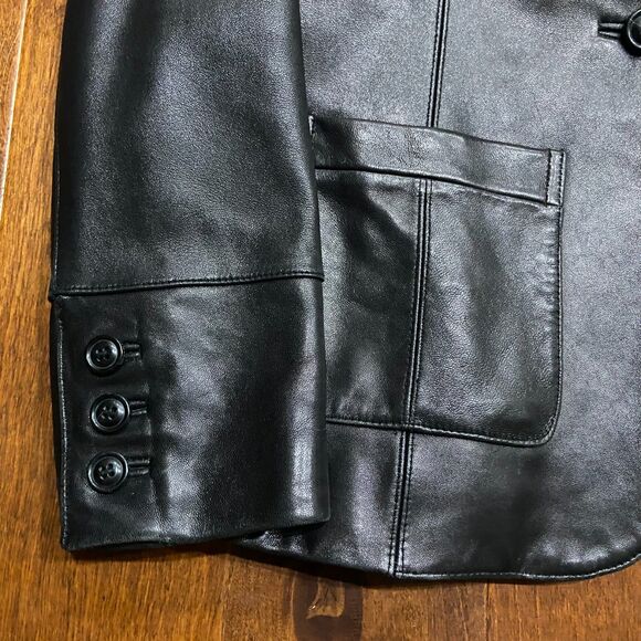 Cole Haan Black Lambskin Soft Leather Jacket Single Button Women's Size Medium - Picture 4 of 11